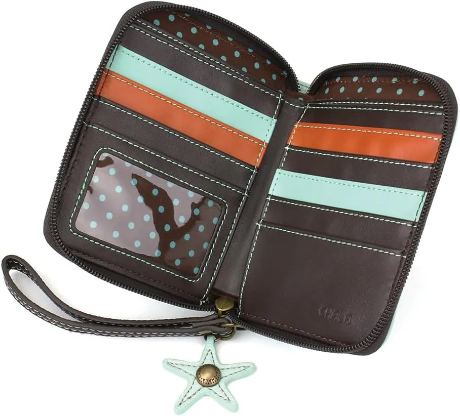 CHALA Zip Around Wallet, Wristlet, 8 Credit Card Slots, Sturdy Pu Leather - Mermaid A - Blue