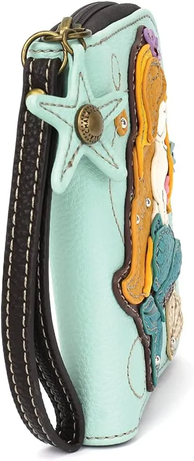 CHALA Zip Around Wallet, Wristlet, 8 Credit Card Slots, Sturdy Pu Leather - Mermaid A - Blue
