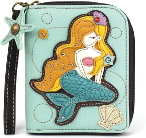 CHALA Zip Around Wallet, Wristlet, 8 Credit Card Slots, Sturdy Pu Leather - Mermaid A - Blue