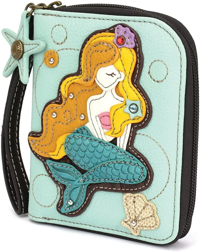 CHALA Zip Around Wallet, Wristlet, 8 Credit Card Slots, Sturdy Pu Leather - Mermaid A - Blue
