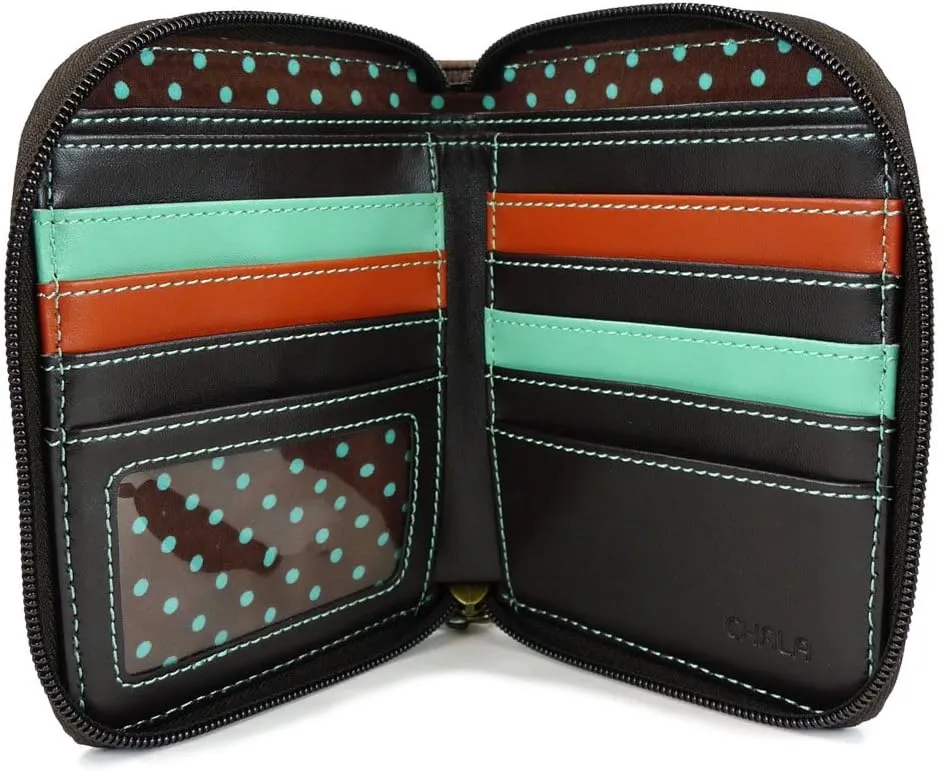 CHALA Zip Around Wallet, Wristlet, 8 Credit Card Slots, Sturdy Pu Leather - Octopus - Blue