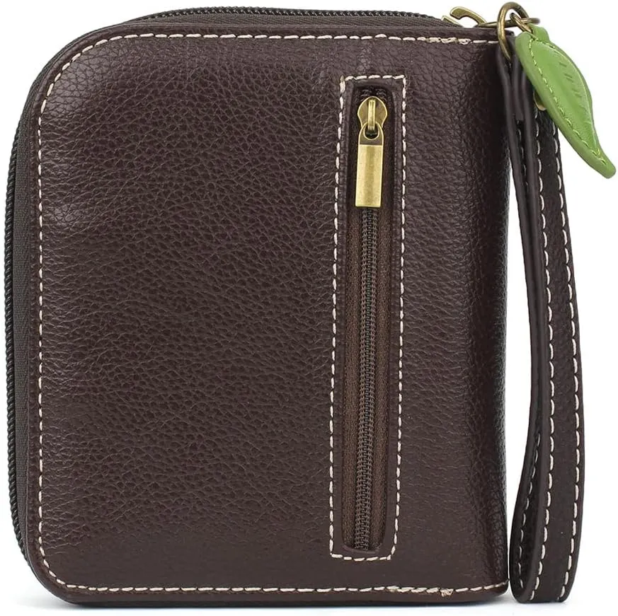 CHALA Zip Around Wallet, Wristlet, 8 Credit Card Slots, Sturdy Pu Leather - Sloth Family - Blue Stripe