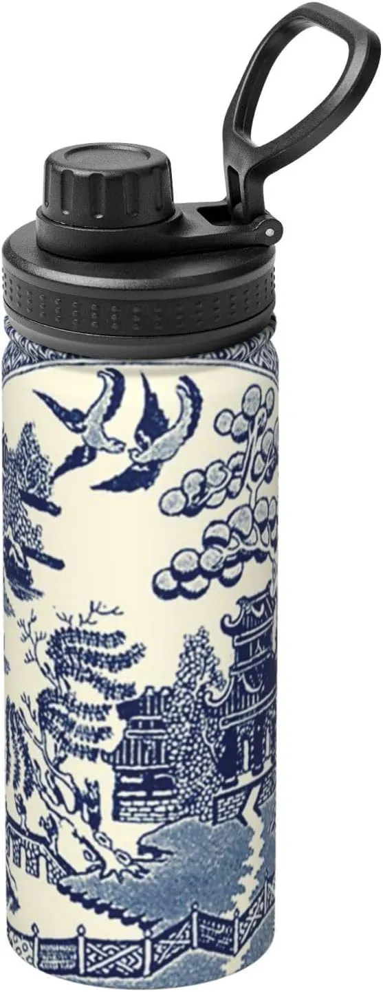 China Blue Willow Stainless Steel Water Flask Insulated Sports Water Bottles 18 Oz
