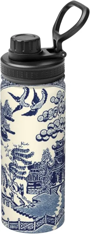 China Blue Willow Stainless Steel Water Flask Insulated Sports Water Bottles 18 Oz