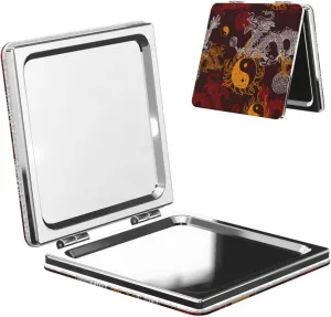 Chinese Dragon Yin Yang Women Small Pocket Mirror Travel Cosmetic Mirror Folding Handheld Makeup Mirror