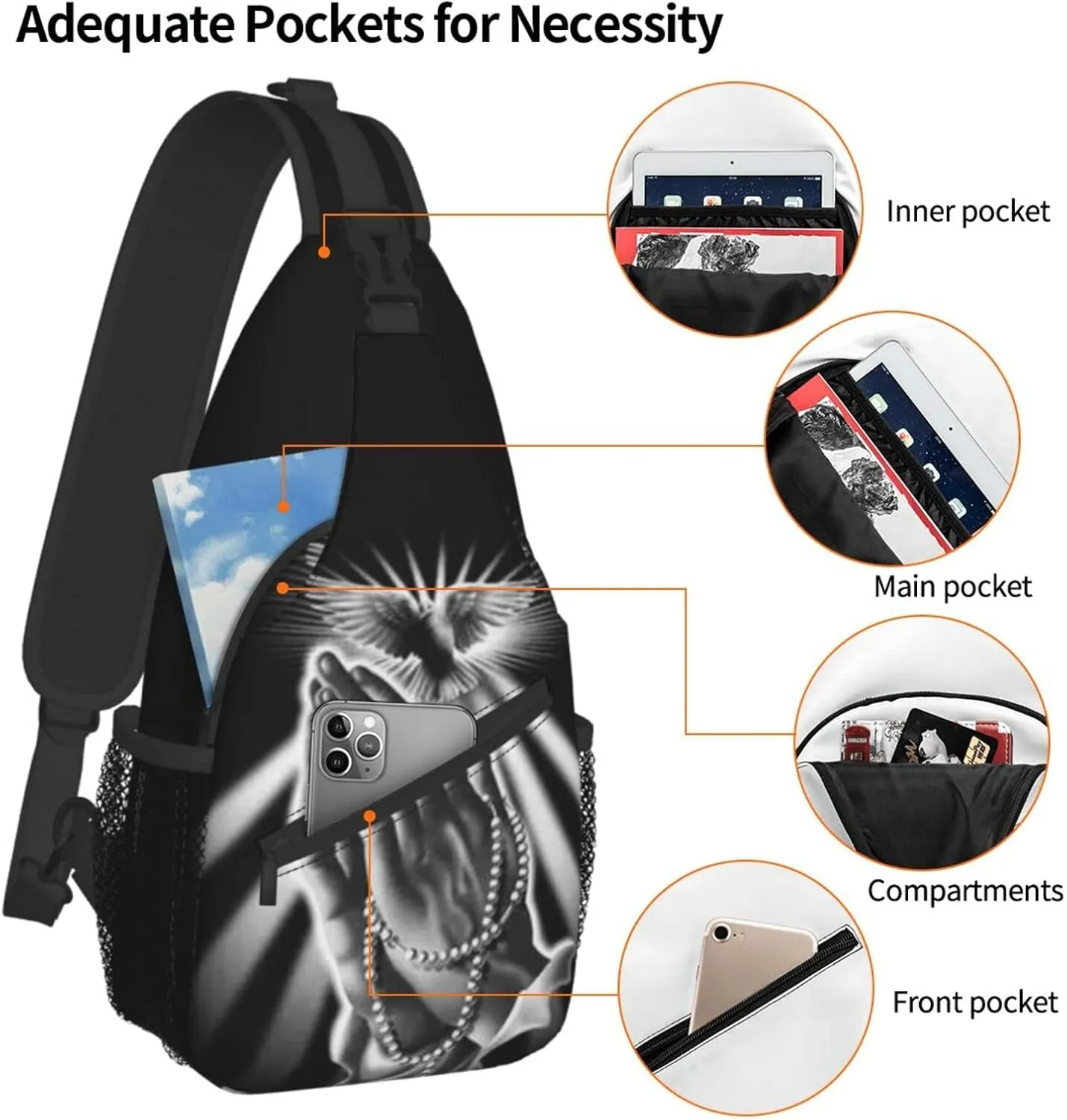 Christian Jesus Sling Bag Crossbody Chest Daypack Fashion Jesus Cross Casual Backpack Shoulder Bags for Women Men