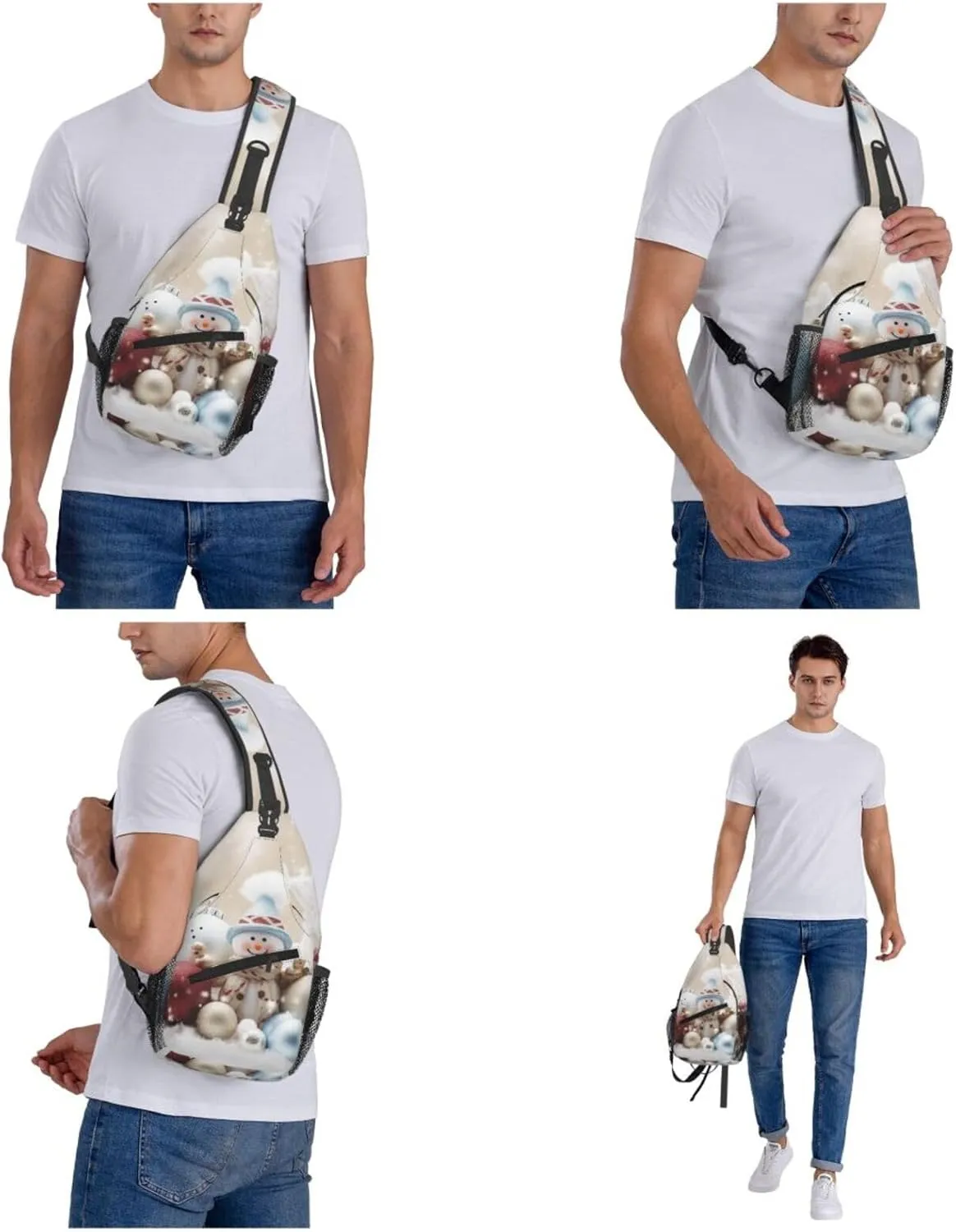 Christmas Happy Sling Bag Backpack For Men Cross Chest Bag Crossbody Shoulder Bag Travel Hiking Daypack