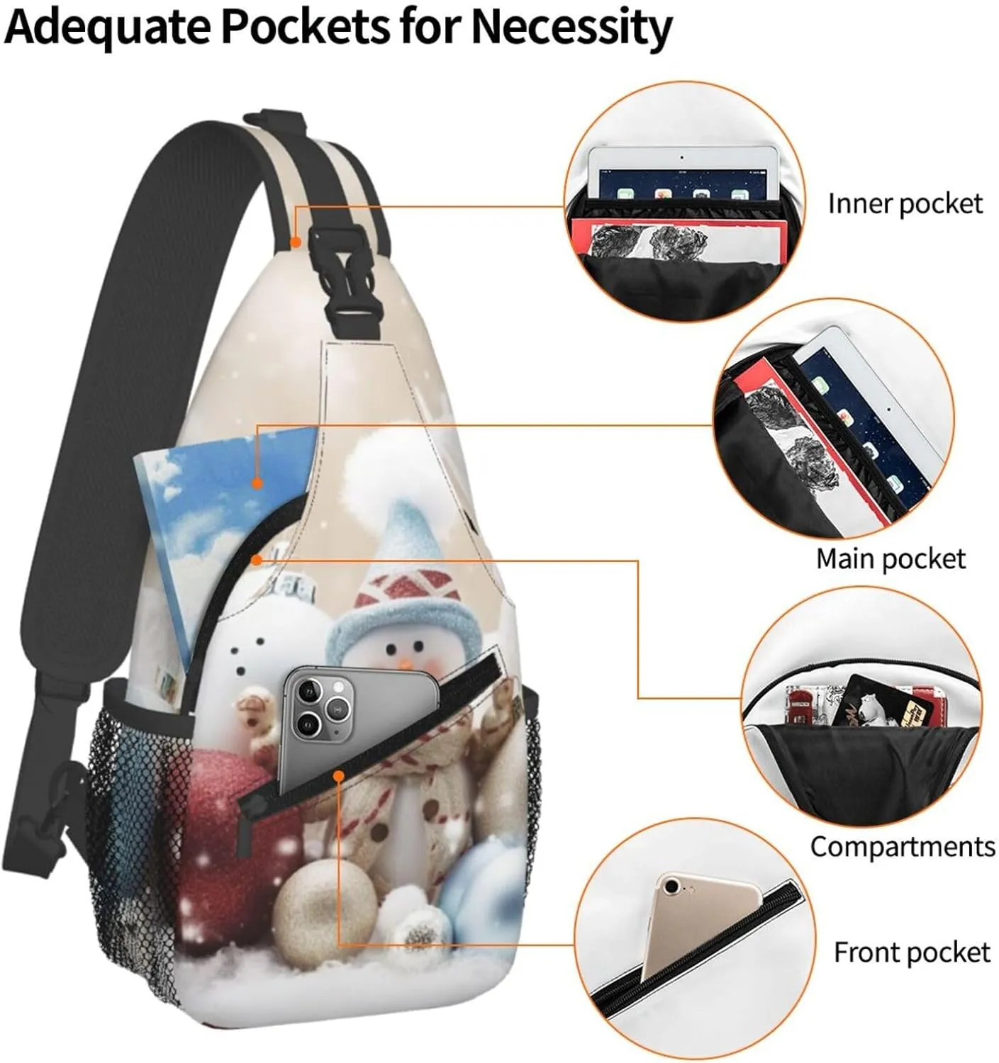 Christmas Happy Sling Bag Backpack For Men Cross Chest Bag Crossbody Shoulder Bag Travel Hiking Daypack