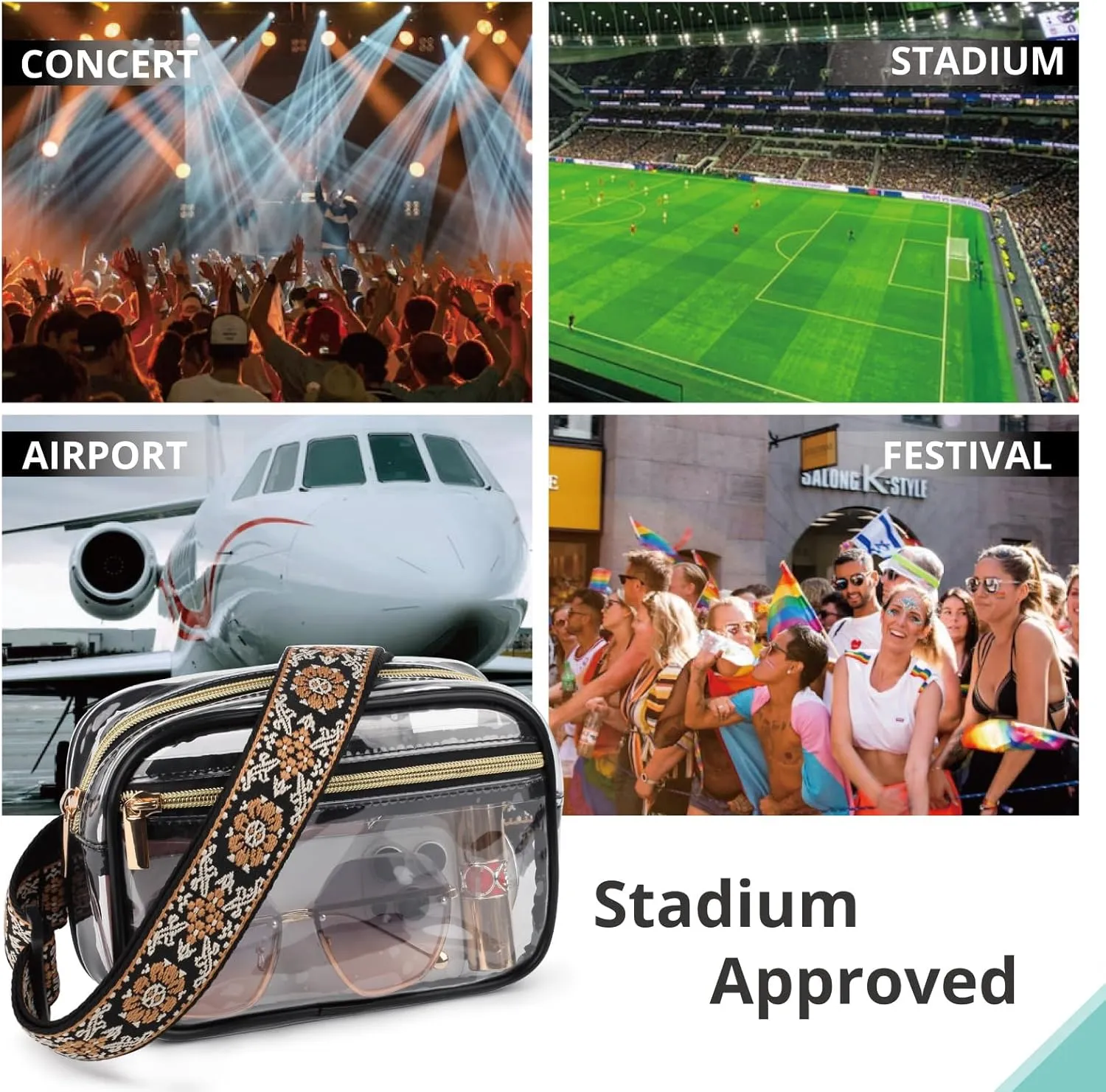 Clear Fanny Pack Stadium Approved，Bunnychill Clear Belt Bag Cross Body Bag for Women Men Transparent Waist Bag Crossbody Purse with Adjustable Belt for Sports, Beach, Events, Concerts, Festivals