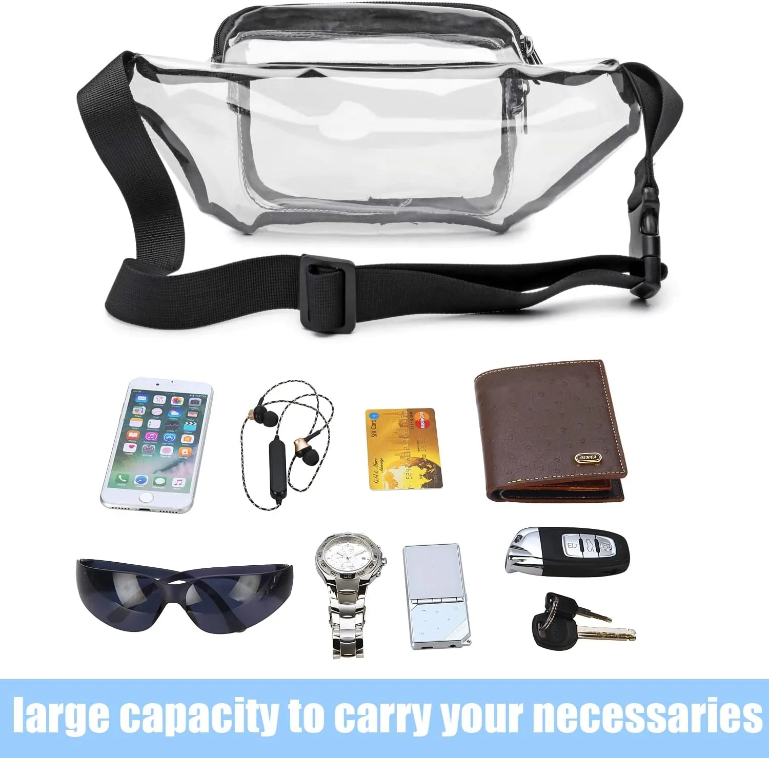 Clear Fanny Pack Stadium Security Approved Transparent Waist Bag for Events, Games and Concerts