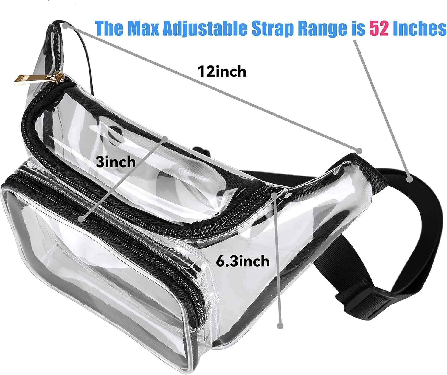 Clear Fanny Pack Stadium Security Approved Transparent Waist Bag for Events, Games and Concerts
