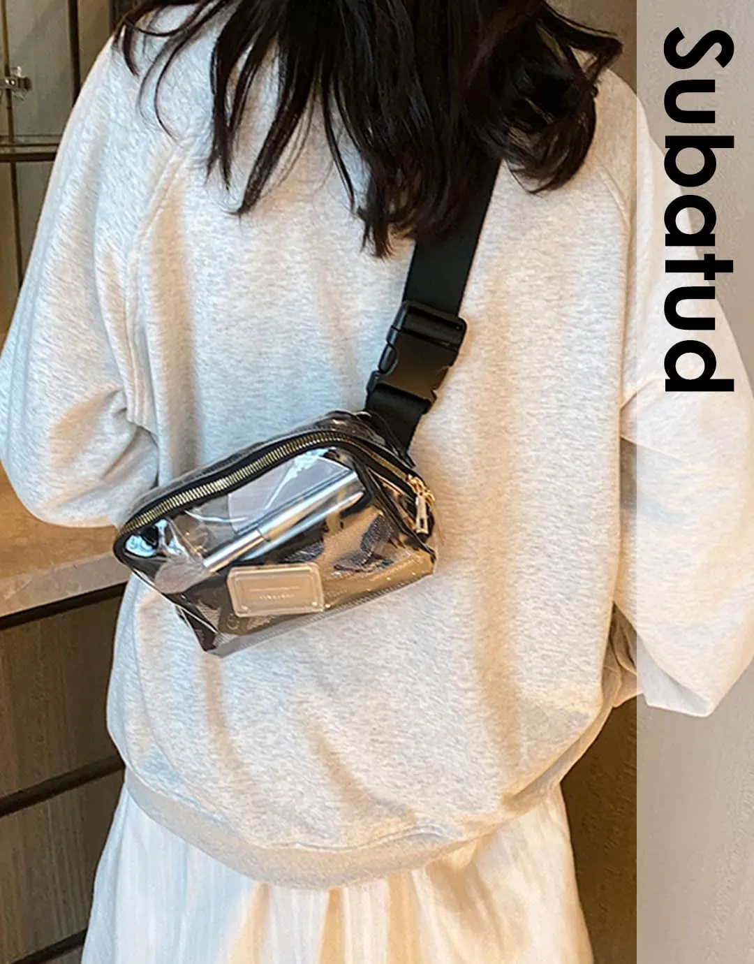 Clear Fanny Pack, Waterproof Fanny Packs For Women Clear Plastic Purse With Adjustable Belt For Sports Party Beach Cycling Black