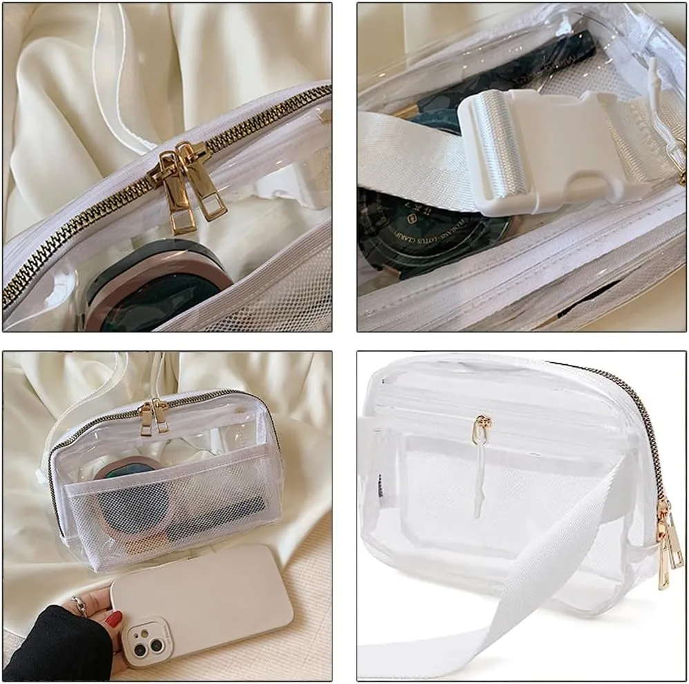 Clear Fanny Pack, Waterproof Fanny Packs For Women Clear Plastic Purse With Adjustable Belt For Sports Party Beach Cycling Black