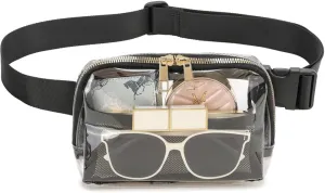 Clear Fanny Pack, Waterproof Fanny Packs For Women Clear Plastic Purse With Adjustable Belt For Sports Party Beach Cycling Black