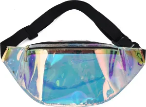 Clear Holographic Fanny Pack Stadium Approved for Women Men Crossbody Shiny Fashion Belt Bag Waterproof Waist Packs with Adjustable Belt for Sports Concerts Festival Trip