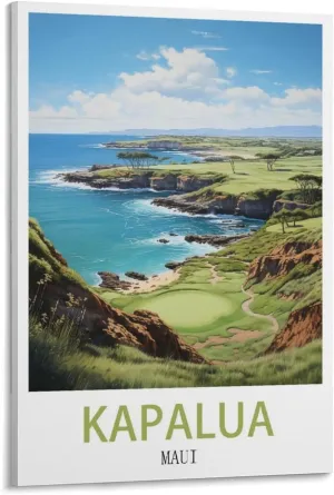CLGOENX Kapalua Maui Vintage Travel Poster Lake 16x24inch(40x60cm) Print Poster Home Bathroom Bedroom Office Living Room Decor Canvas Poster