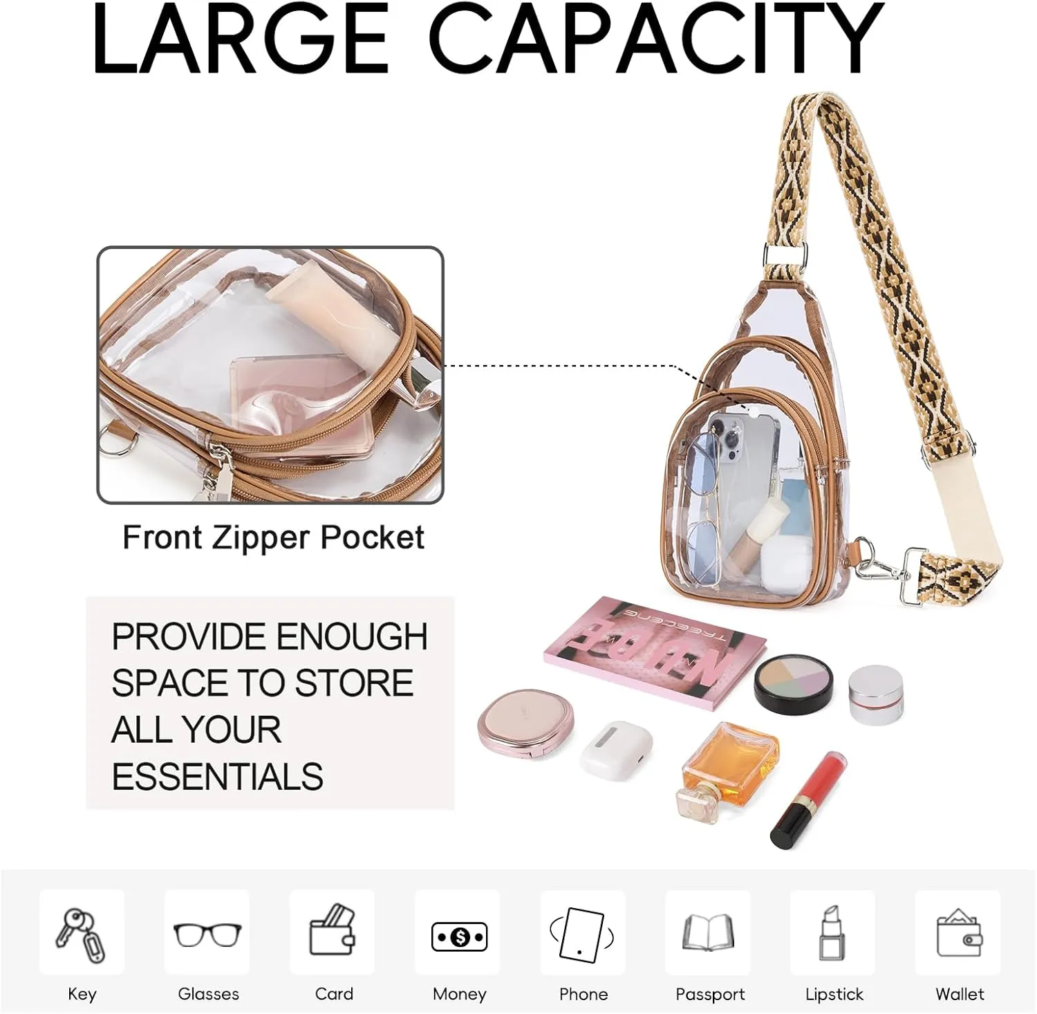 CLUCI Clear Bag for Stadium Events, Clear Crossbody Bag Purses for women stadium Transparent, Concerts Sports