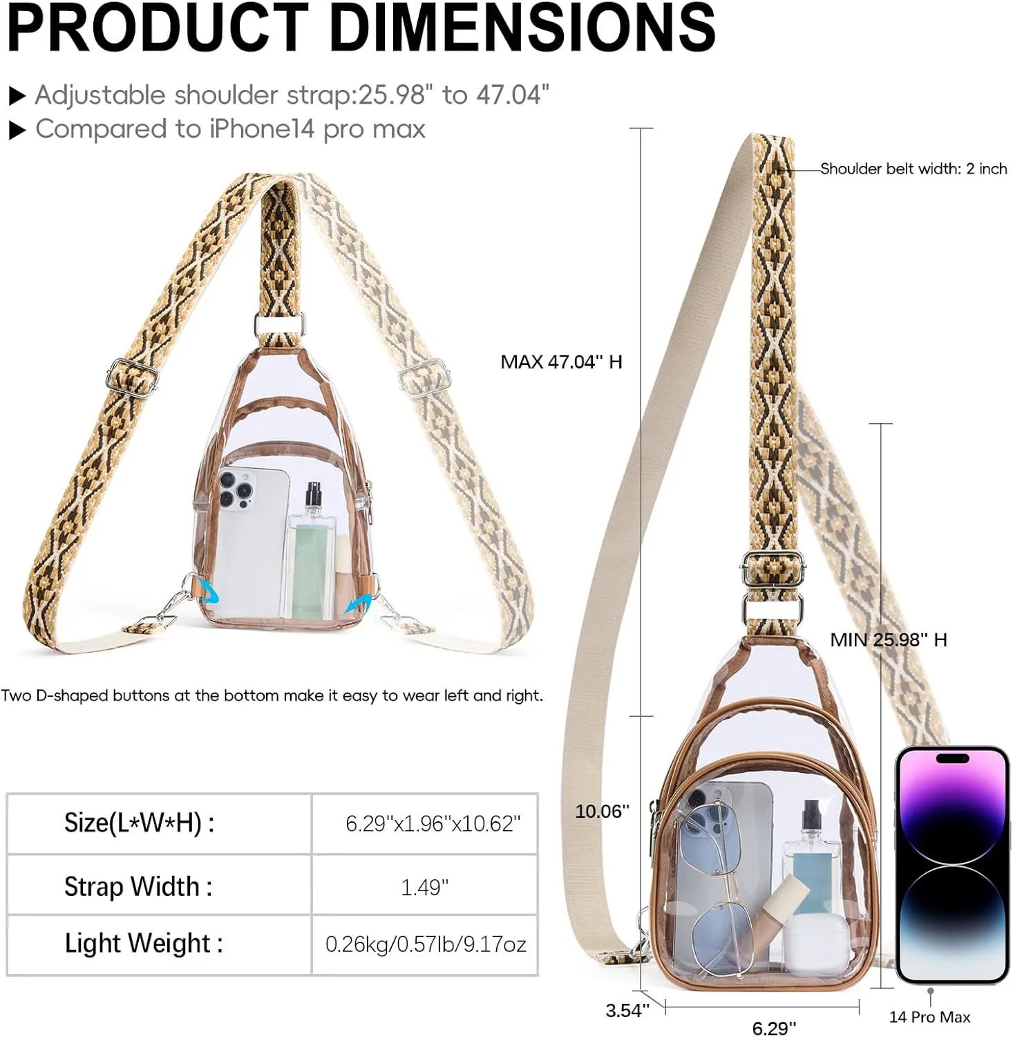 CLUCI Clear Bag for Stadium Events, Clear Crossbody Bag Purses for women stadium Transparent, Concerts Sports