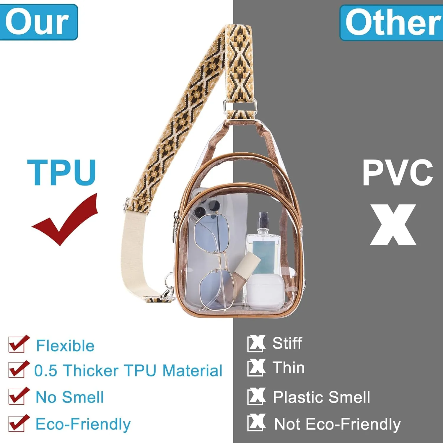 CLUCI Clear Bag for Stadium Events, Clear Crossbody Bag Purses for women stadium Transparent, Concerts Sports