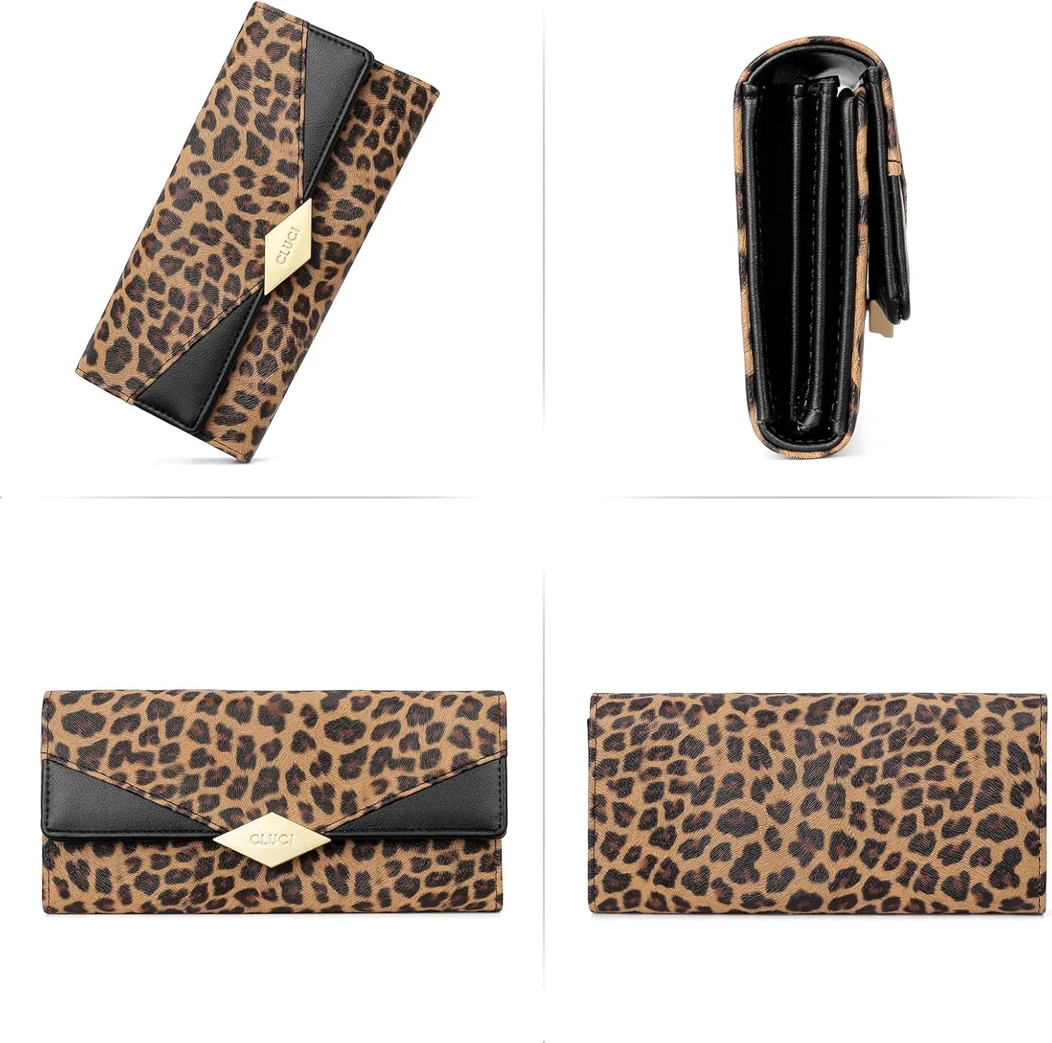 CLUCI Leather Wallet for Women Slim Designer Trifold Ladies Credit Card Holder