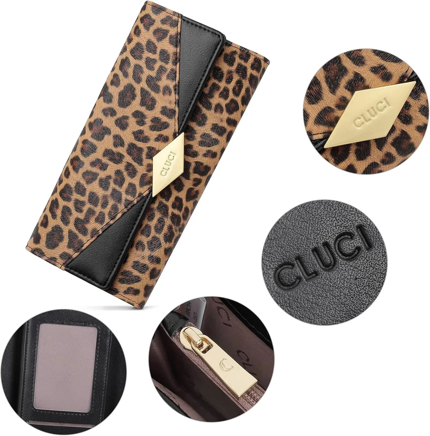 CLUCI Leather Wallet for Women Slim Designer Trifold Ladies Credit Card Holder