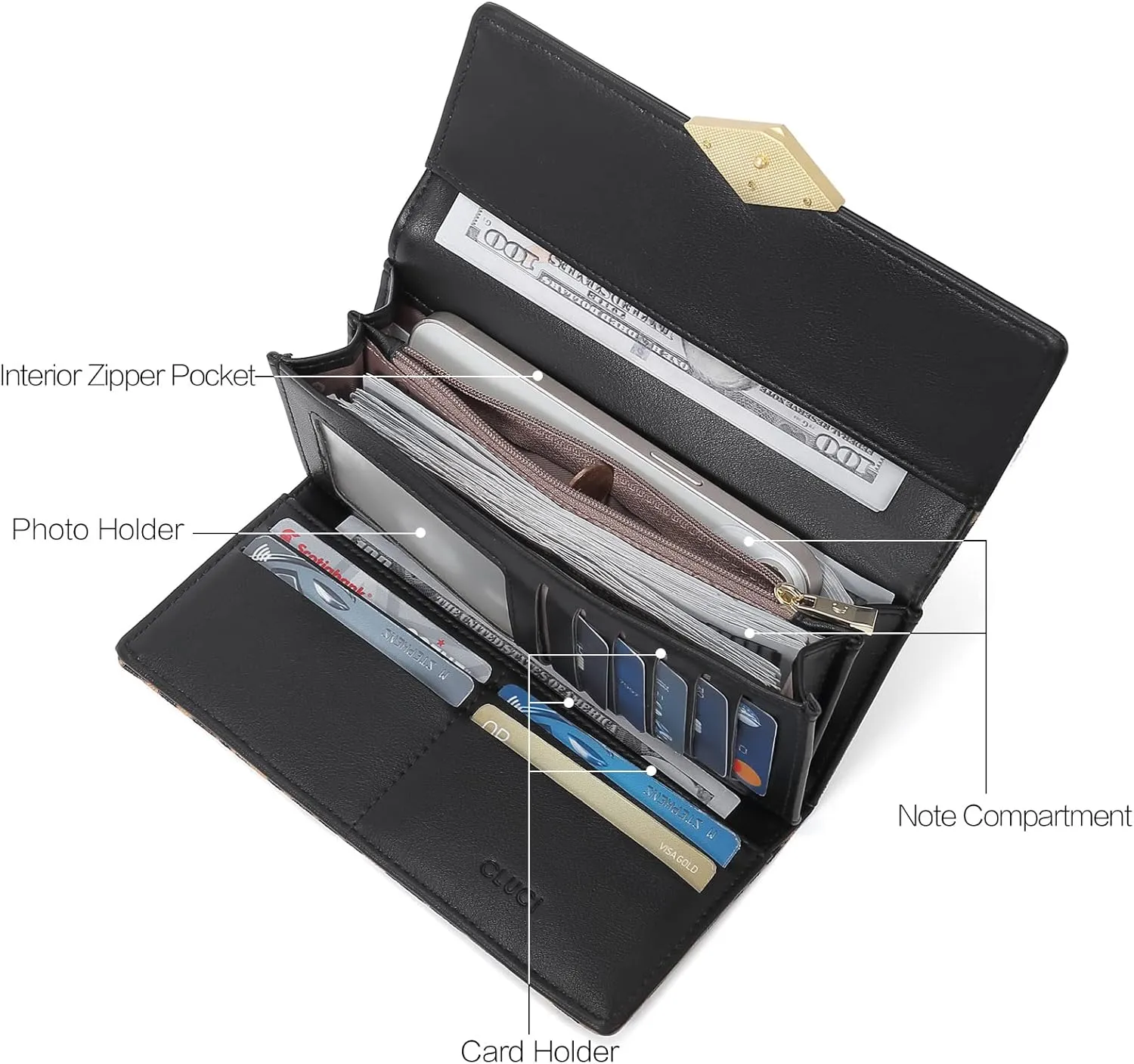 CLUCI Leather Wallet for Women Slim Designer Trifold Ladies Credit Card Holder