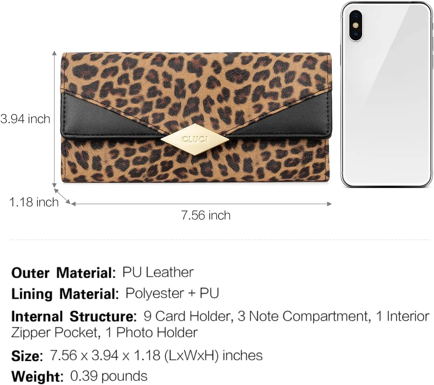 CLUCI Leather Wallet for Women Slim Designer Trifold Ladies Credit Card Holder