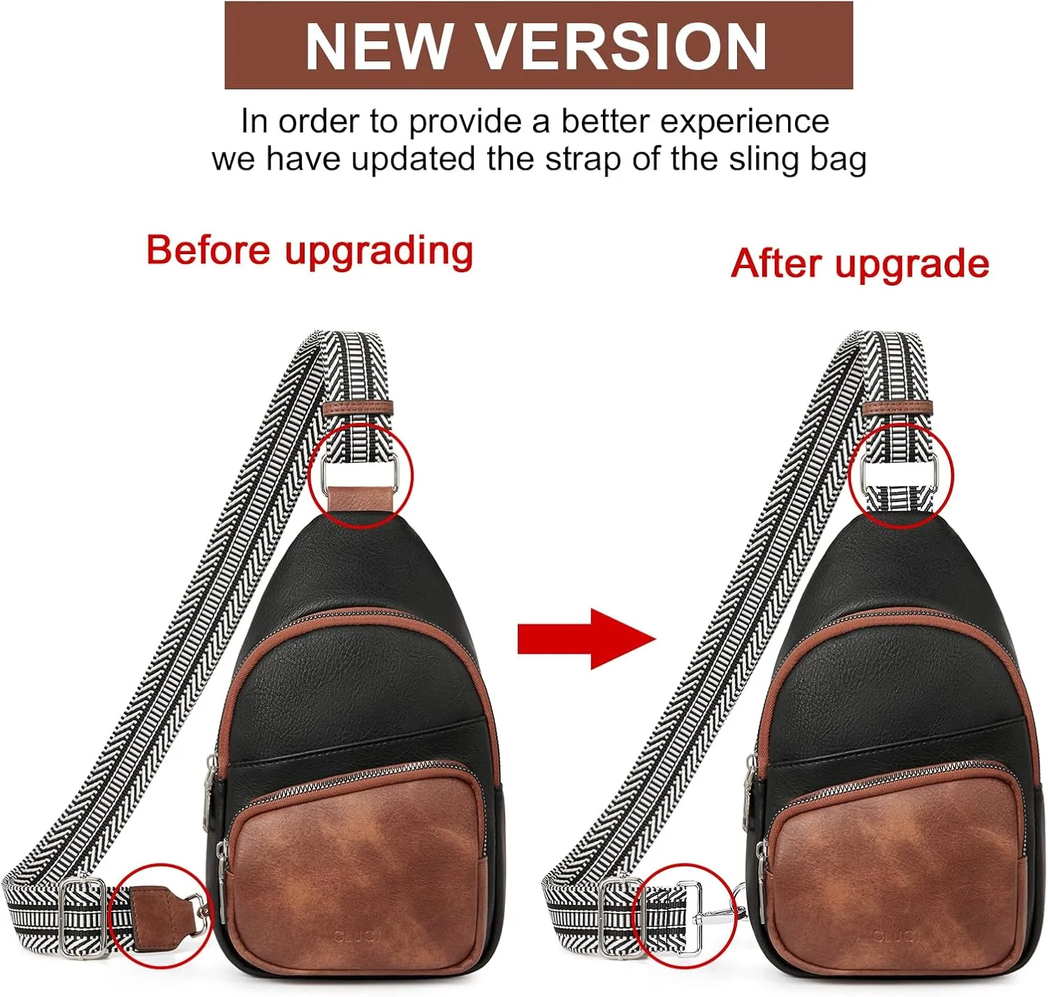 CLUCI Small Sling Bag for Women, Vegan Leather Fanny Pack Crossbody Bags for Women, Chest Bag With Guitar Strap