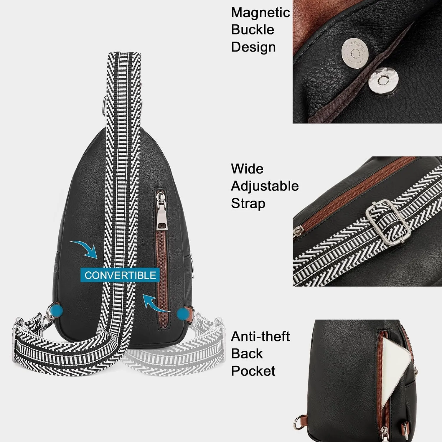 CLUCI Small Sling Bag for Women, Vegan Leather Fanny Pack Crossbody Bags for Women, Chest Bag With Guitar Strap