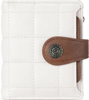 CLUCI Small Wallets for Women RFID Blocking Leather Trifold Compact Credit Card Holder with ID Window Ladies Zipper Coin Purse Beige with Brown