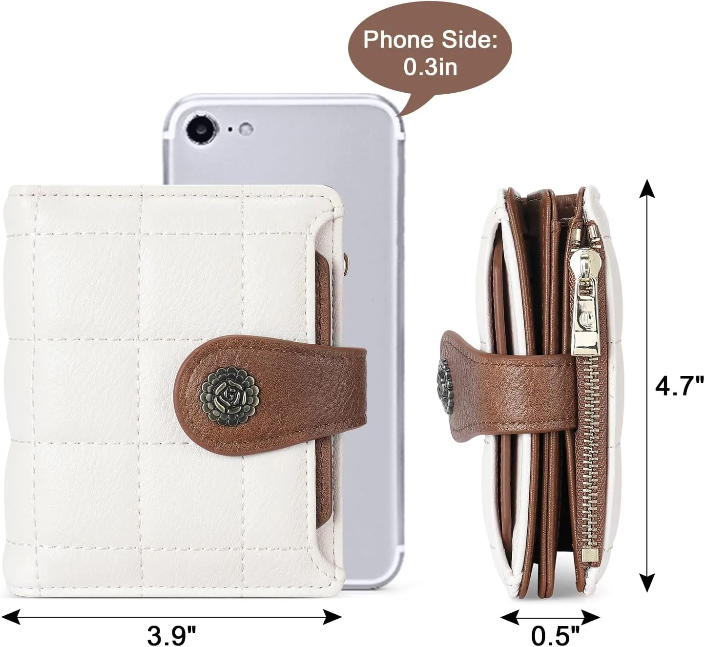 CLUCI Small Wallets for Women RFID Blocking Leather Trifold Compact Credit Card Holder with ID Window Ladies Zipper Coin Purse Beige with Brown