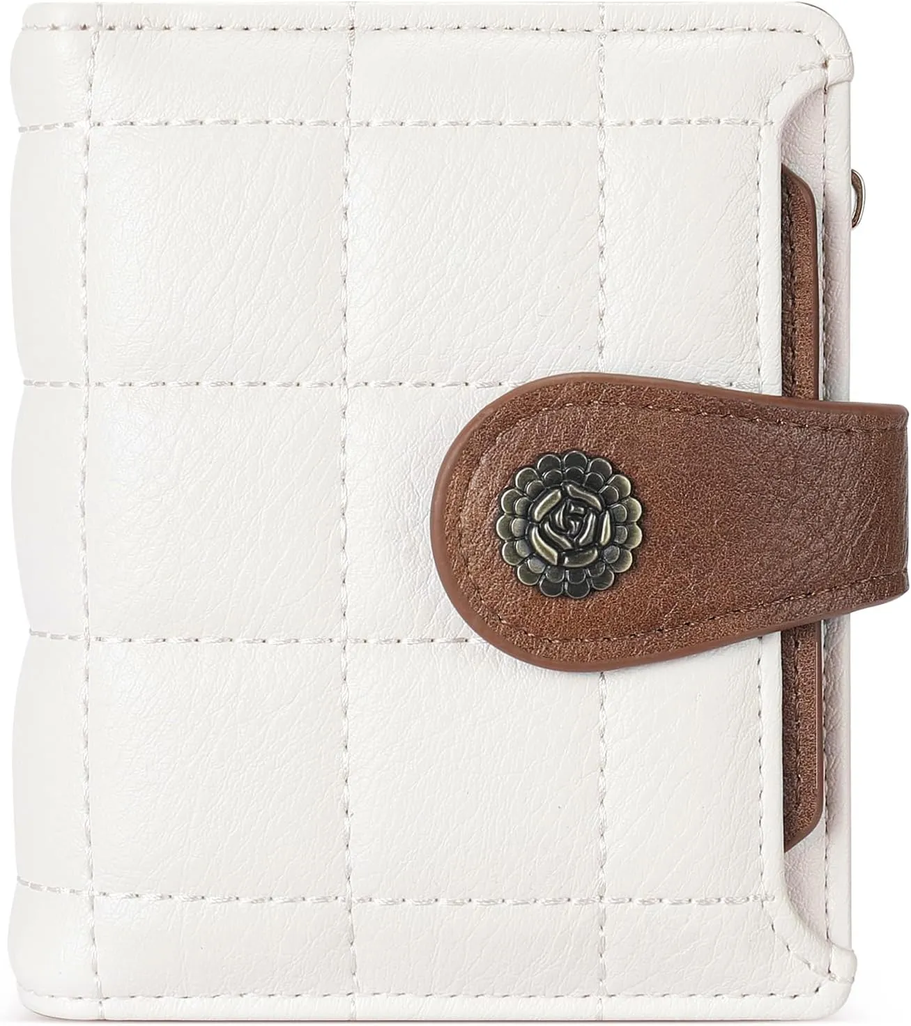 CLUCI Small Wallets for Women RFID Blocking Leather Trifold Compact Credit Card Holder with ID Window Ladies Zipper Coin Purse Beige with Brown