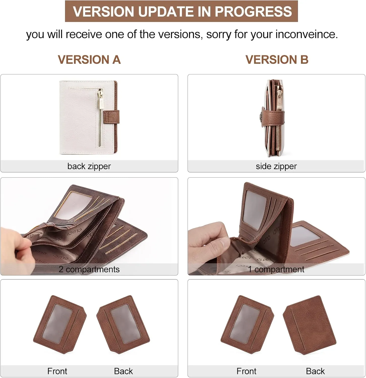 CLUCI Small Wallets for Women RFID Blocking Leather Trifold Compact Credit Card Holder with ID Window Ladies Zipper Coin Purse Beige with Brown