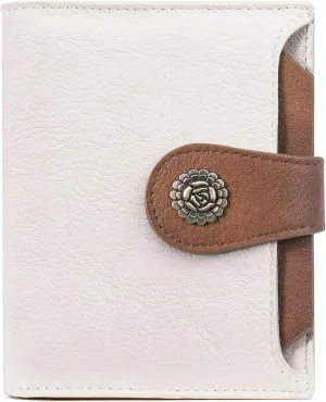 CLUCI Small Wallets for Women RFID Blocking Leather Trifold Compact Credit Card Holder with ID Window Ladies Zipper Coin Purse Beige with Brown