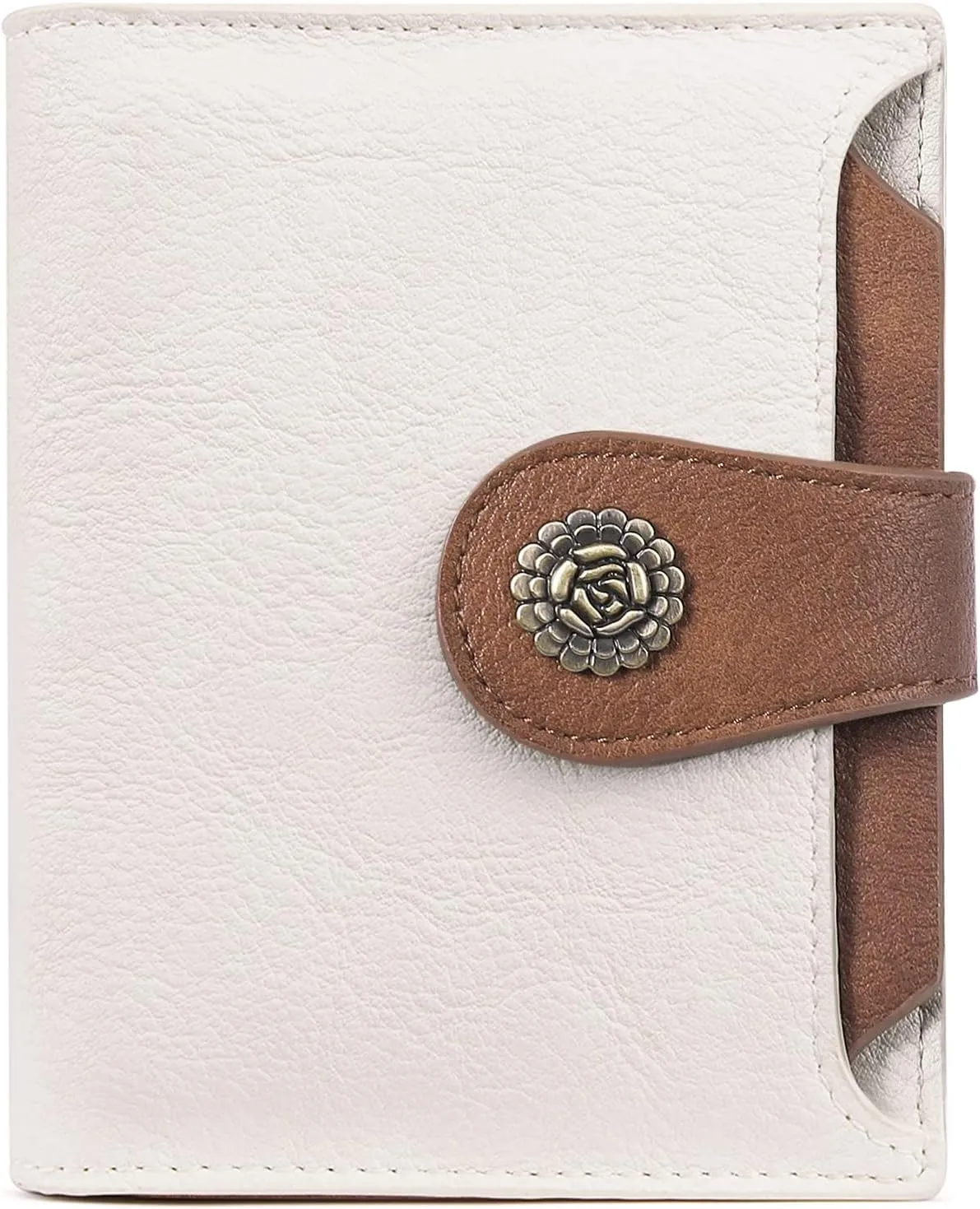 CLUCI Small Wallets for Women RFID Blocking Leather Trifold Compact Credit Card Holder with ID Window Ladies Zipper Coin Purse Beige with Brown