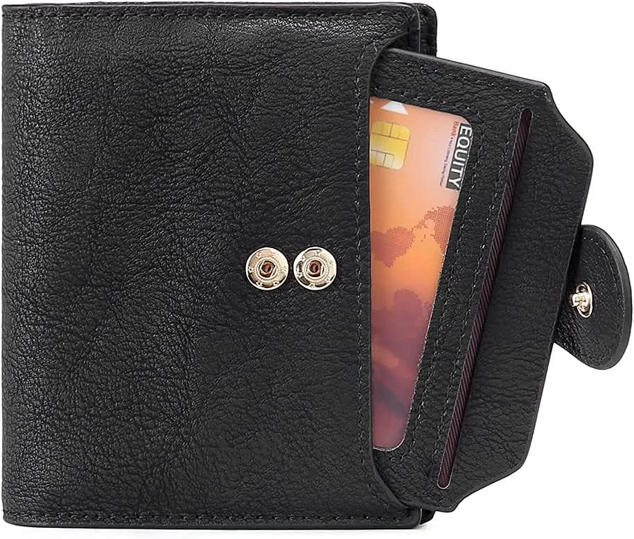 CLUCI Small Wallets for Women RFID Blocking Leather Trifold Compact Credit Card Holder with ID Window Ladies Zipper Coin Purse Black
