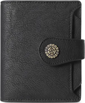CLUCI Small Wallets for Women RFID Blocking Leather Trifold Compact Credit Card Holder with ID Window Ladies Zipper Coin Purse Black