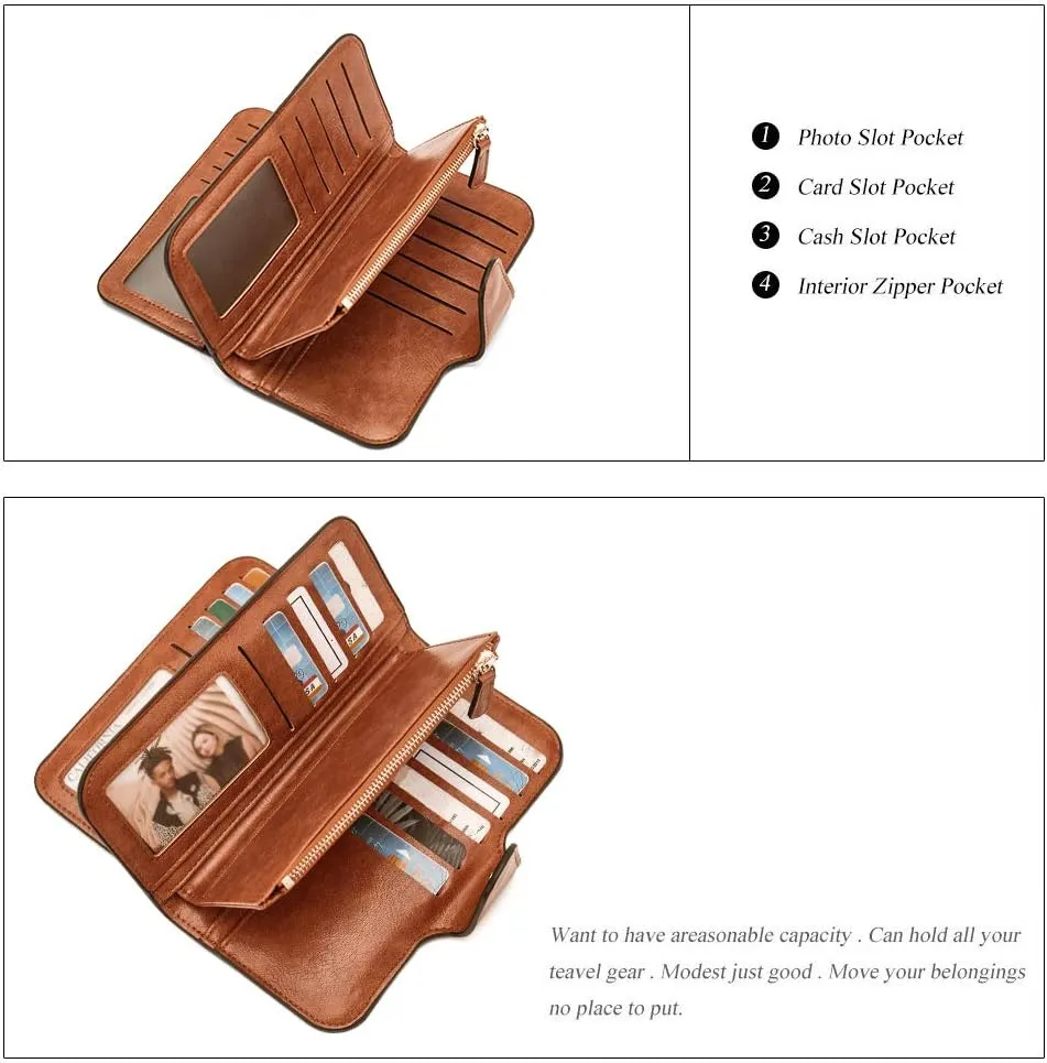 CLUCI Women Wallet Leather RFID Blocking Designer Trifold Card Holder Ladies Clutch with ID Window