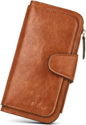 CLUCI Women Wallet Leather RFID Blocking Designer Trifold Card Holder Ladies Clutch with ID Window