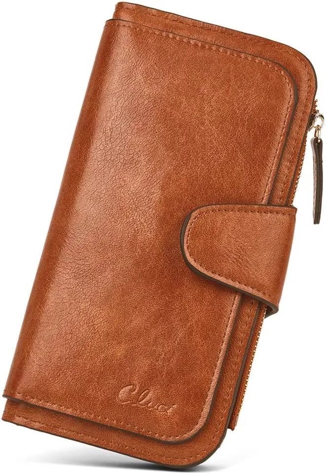 CLUCI Women Wallet Leather RFID Blocking Designer Trifold Card Holder Ladies Clutch with ID Window