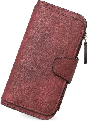 CLUCI Women Wallet Leather RFID Blocking Designer Trifold Card Holder Ladies Clutch with ID Window