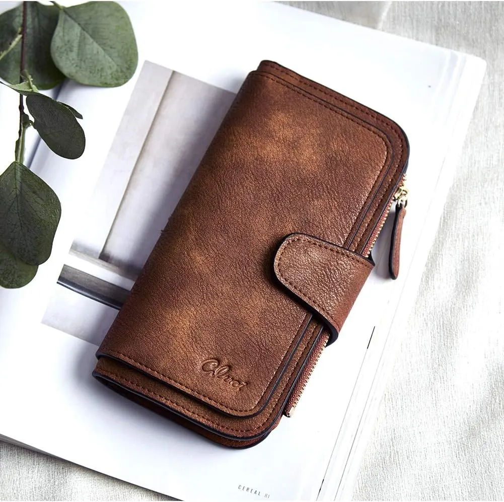 CLUCI Women Wallet Leather RFID Blocking Designer Trifold Card Holder Ladies Clutch with ID Window