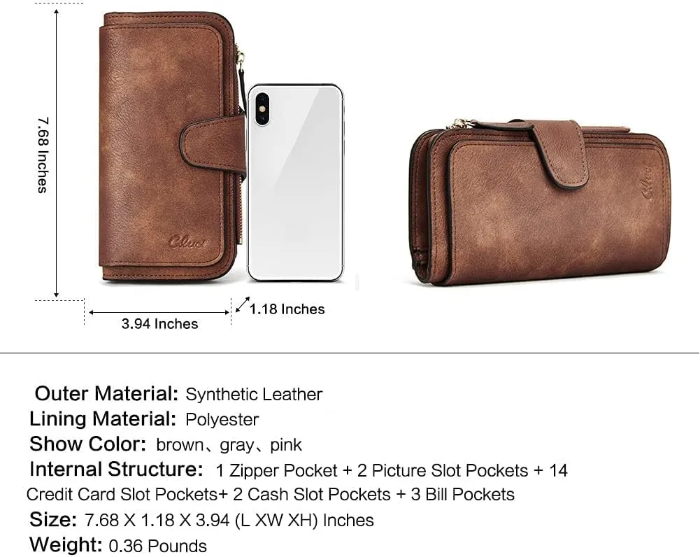 CLUCI Women Wallet Leather RFID Blocking Designer Trifold Card Holder Ladies Clutch with ID Window