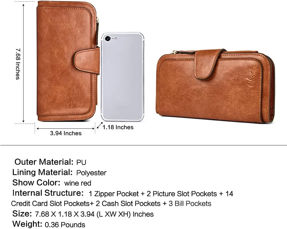 CLUCI Women Wallet Leather RFID Blocking Designer Trifold Card Holder Ladies Clutch with ID Window