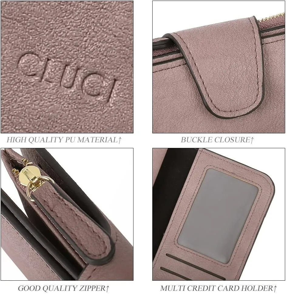 CLUCI Women Wallet Leather RFID Blocking Designer Trifold Card Holder Ladies Clutch with ID Window