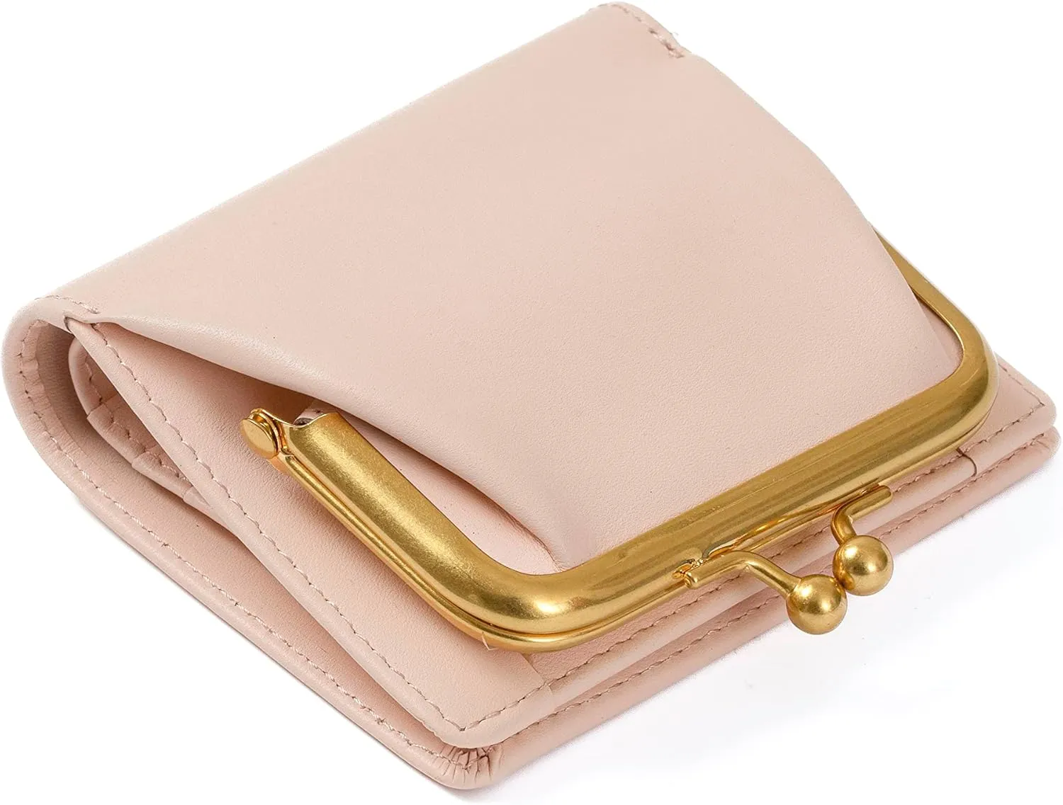 Cockatoo Womens Wallet, Nappa Leather Bifold Small Ladies Purse with Kiss-Lock Coin Pocket and ID Window (Pearl Pink)
