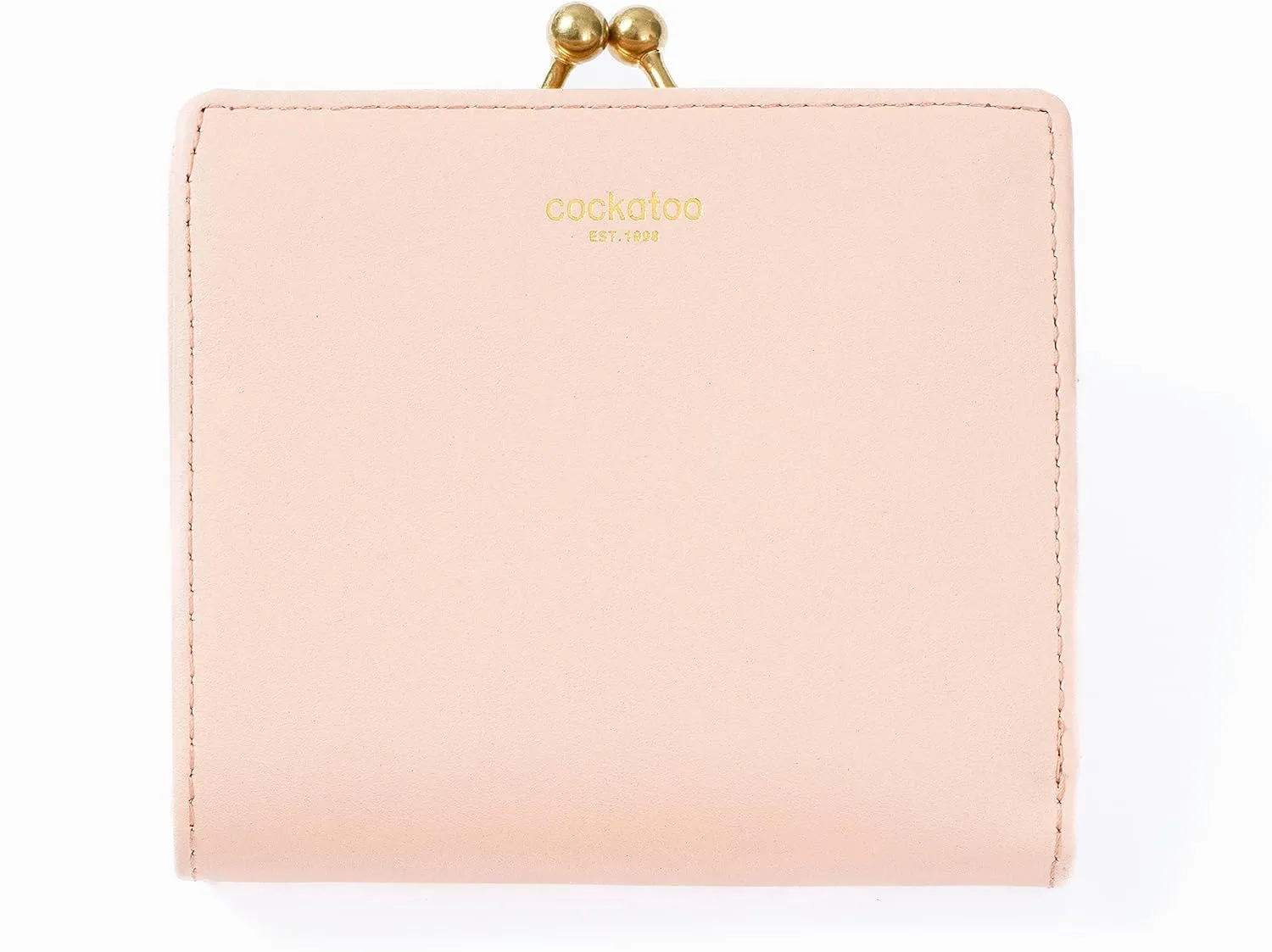 Cockatoo Womens Wallet, Nappa Leather Bifold Small Ladies Purse with Kiss-Lock Coin Pocket and ID Window (Pearl Pink)