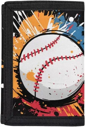 Coldinair Baseball Kids Wallets for Boys for Kids 4-18 Boys Canvas Trifold Wallet Toddler Color Splatter Wallet for Boy With Card Holders, Black Novelty Wallet for Childrens