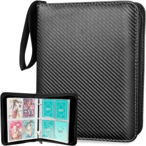 Collectible Trading Card Albums,4 Pocket Card Binder, 400 Double Sided Pocket PU Premium Zip Trading Collection Binder, Card Folder forTCG, Sports Cards (Black)