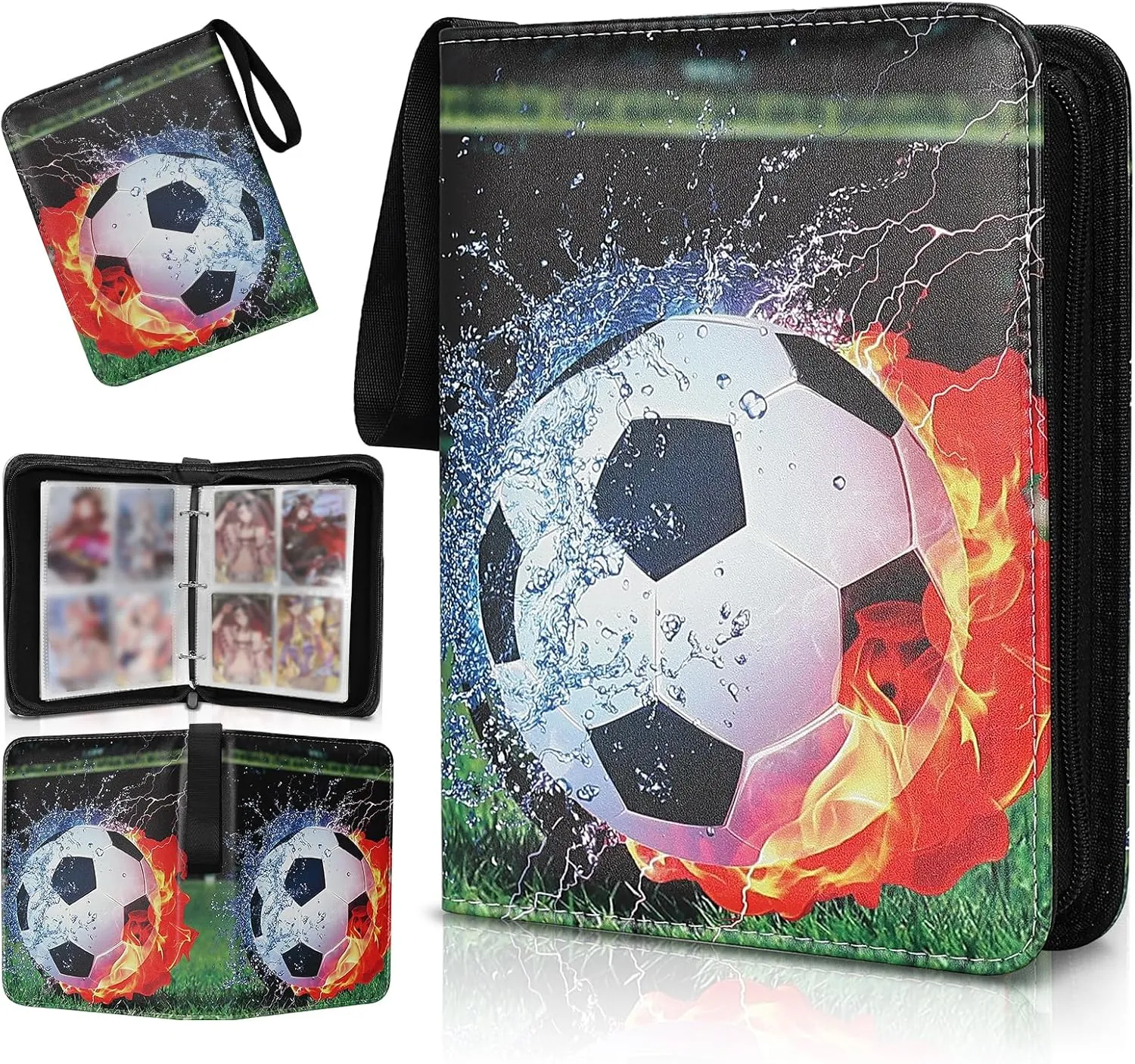 Collectible Trading Card Albums,4 Pocket Card Binder, 400 Double Sided Pocket PU Premium Zip Trading Collection Binderwith 50 Removable Sleeves, Card Folder forTCG, Sports Cards (Green & White)